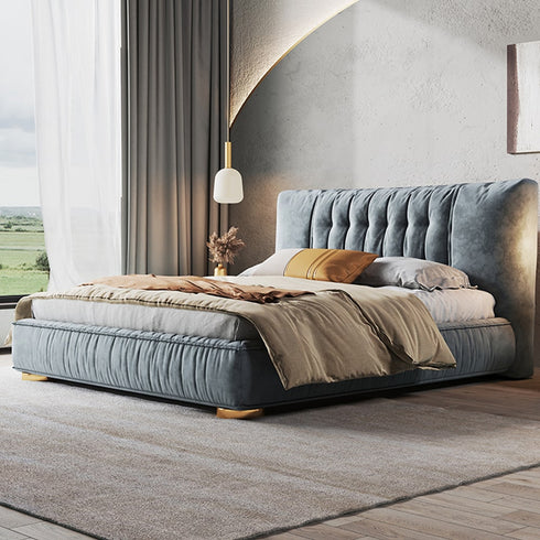 Evert Suede Fabric Upholstered Headboard Modern Bed Frame